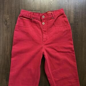 Vintage 90s Lawman Western Rodeo Cowgirl Cherry Red High Waisted Jeans Concho 28